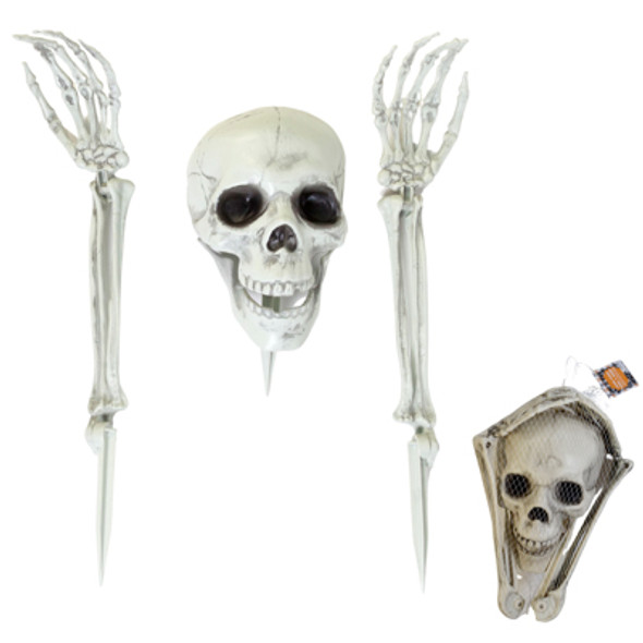 LAWN SKELETON 3PC SET SKULL HEAD & 2 ARMS 16.25IN X 7.5IN MESH BAG /HT LAWN SKELETON 3PC SET SKULL HEAD & 2 ARMS 16.25IN X 7.5IN MESH BAG /HT