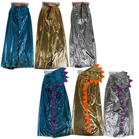CAPE KIDS HOODED METALLIC SHIMMERING DRAGON 3 ASST COLORS 3FT L / TCD