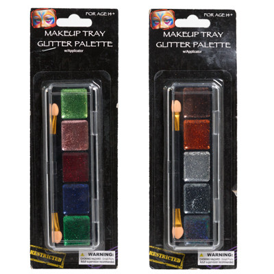 MAKEUP TRAY HALLOWEEN 5 COLOR GLITTER PALETTE 2/ APPLICATOR HLWN/ BLISTER