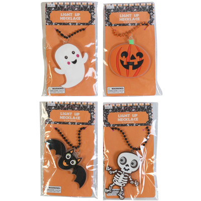 NECKLACE HALLOWEEN LED PENDANT ON BEAD CHAIN 4 ASST ON 12PC DISP STRIP