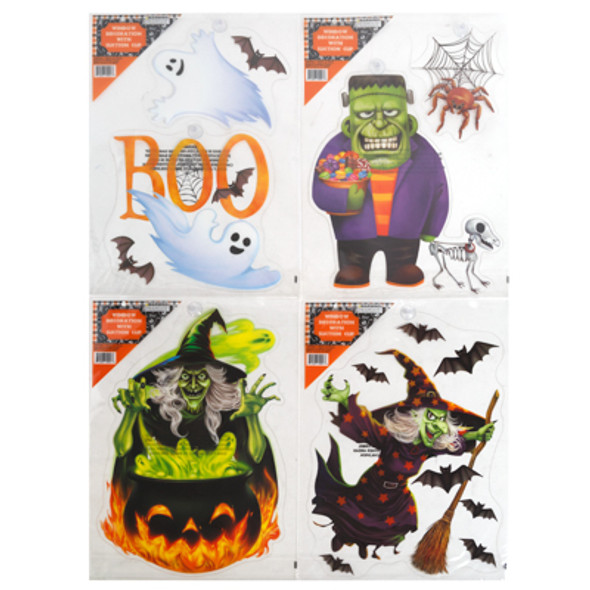 HALLOWEEN WINDOW DECOR 4 ASST 11.75 X 16.5IN PB W/ LABEL HALLOWEEN WINDOW DECOR 4 ASST 11.75 X 16.5IN PB W/ LABEL
