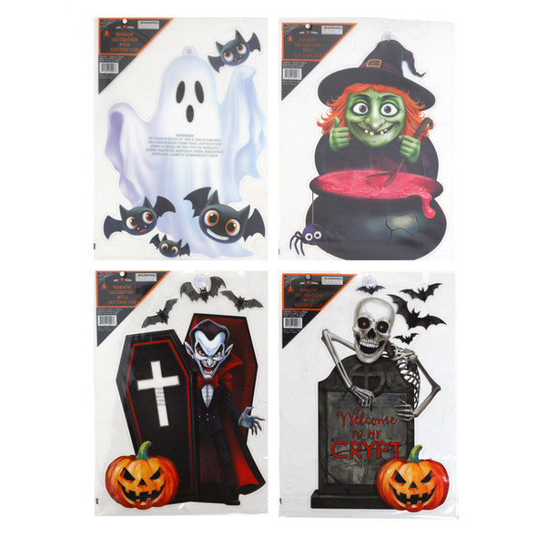 HALLOWEEN WINDOW DECOR 4 ASST 11.75 X 16.5IN PB W/ LABEL