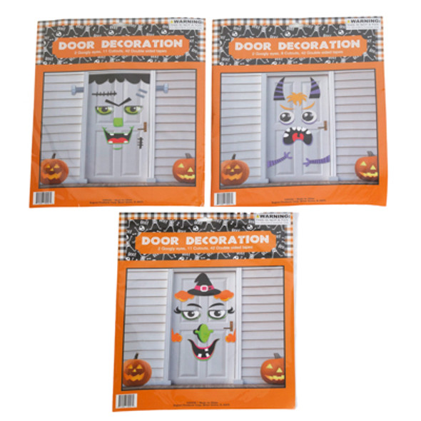 DOOR DECOR KIT HALLOWEEN W/3D EYES 3ASST STYLES PB/INS WITCH/VAMPIRE/FRANKENSTEIN