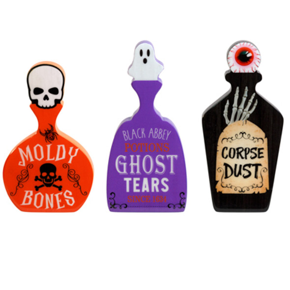 TABLE DECOR HALLOWEEN POISON BOTTLE W/ GLOSSY EPOXY FINISH 3ASST/ MDF COMPLY/ LABEL TABLE DECOR HALLOWEEN POISON BOTTLE W/ GLOSSY EPOXY FINISH 3ASST/ MDF COMPLY/ LABEL