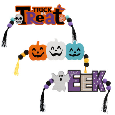 TABLE DECOR HALLOWEEN MDF 3AST W/ BEAD & TASSEL/COMPLYUPC LABEL