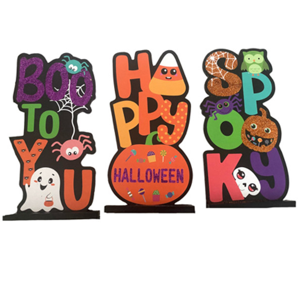 TABLE DECOR HALLOWEEN MDF 3 ASST BOO/ SPOOKY/ HAPPY HLWN/ MDF COMPLY LABEL