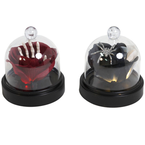 CLOCHE HALLOWEEN LIGHTUP ROSE W/ SKELETON HAND OR SPIDER BATTERIES INCLUDED 3.93 X 4 IN CLOCHE HALLOWEEN LIGHTUP ROSE W/ SKELETON HAND OR SPIDER BATTERIES INCLUDED 3.93 X 4 IN