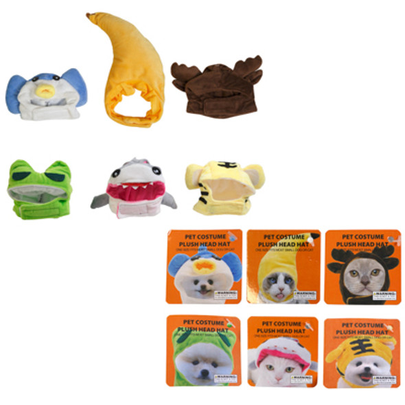 PET COSTUME PLUSH HEAD HAT 6 ASST SMALL DOG/ CAT POLYESTER EA/HT