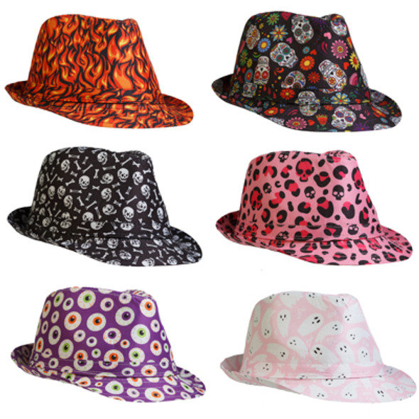 HAT HALLOWEEN PRINTS 6 ASST FEDORA SHAPE ADULT SIZE / HLWN HT HAT HALLOWEEN PRINTS 6 ASST FEDORA SHAPE ADULT SIZE / HLWN HT