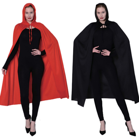 CAPE HOODED BLACK/ RED ADULT 47IN PVC BAG W/ HANGER/ INSERT CARD CAPE HOODED BLACK/ RED ADULT 47IN PVC BAG W/ HANGER/ INSERT CARD