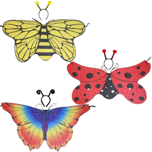 WINGS W/ANTENNA HEADBAND DELUXE SET 3ASST BUTTERFLY/ BEE/LADYBUG COSPLAY KIDS PB/ INSERT CARD