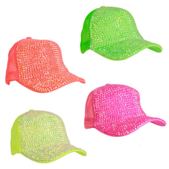 HAT NEON RHINESTONE CAP 80'S COSTUME 4 ASST COLORS HAT NEON RHINESTONE CAP 80'S COSTUME 4 ASST COLORS