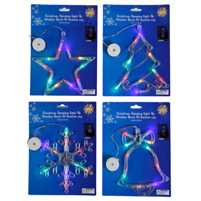 WINDOW LIGHTUP DECOR CHRISTMAS 4 ASST LR44 BATT/ INC W/ SUCTION CUP INDOOR USE XMAS TCD/ PB