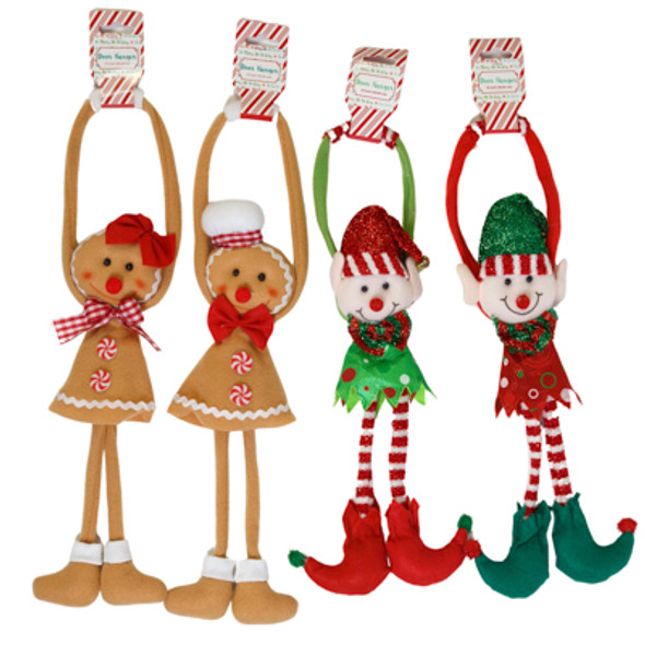 DOOR HANGER ELF/ GINGERBREAD 4 ASST 16IN XMAS BARBELL HDR