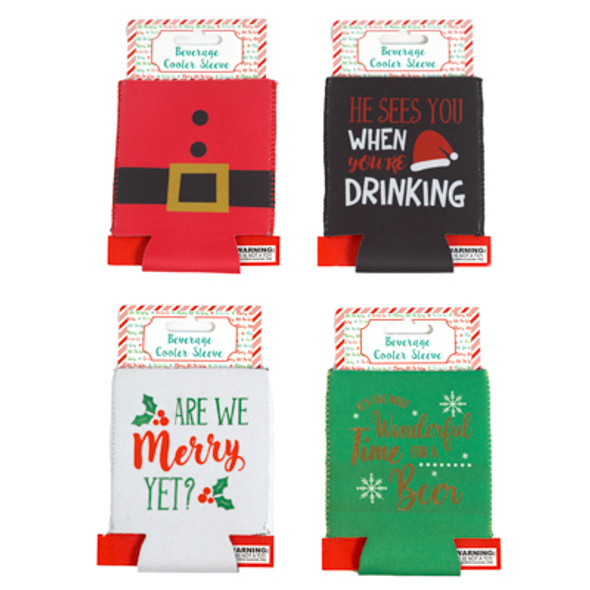 CAN/BOTTLE SLEEVE CHRISTMAS PRINTS 4 ASST NEOPRENE / 24PC PRELOADED MDSG STRIP/ PBSLV XMAS CARD