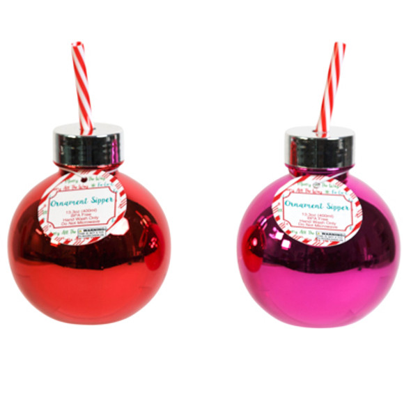 SIPPY CUP ELECTROPATED ORNAMENT SHAPE W/ CANDY STRIPE STRAW 13.3OZ EA W/XM HT