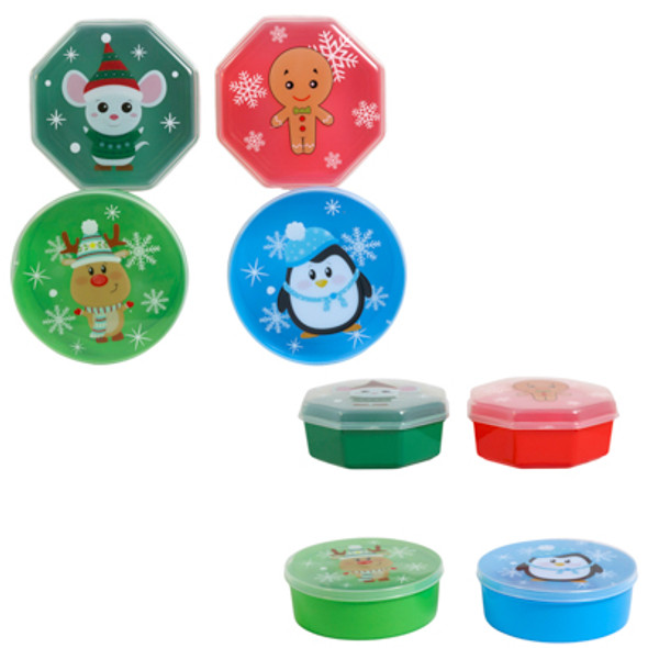 FOOD STORAGE CONTAINER CHRISTMAS ROUND/OCTAGON 4 DESIGNS - 7IN DIA XMAS EASY PEEL LABEL