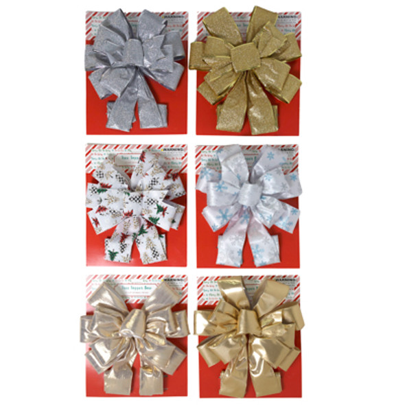 CHRISTMAS TREE TOPPER BOW 6 ASST 11 X 31IN TCD/NOPROP65 CHRISTMAS TREE TOPPER BOW 6 ASST 11 X 31IN TCD/NOPROP65