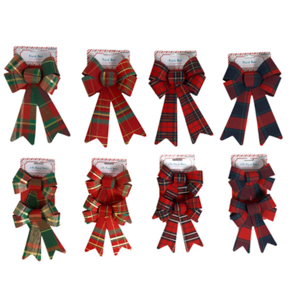 BOW CHRISTMAS PLAIDS 1- 6 X 10IN OR 2PK 5.5 X 8IN 4 ASST PRINTS XMAS TCD