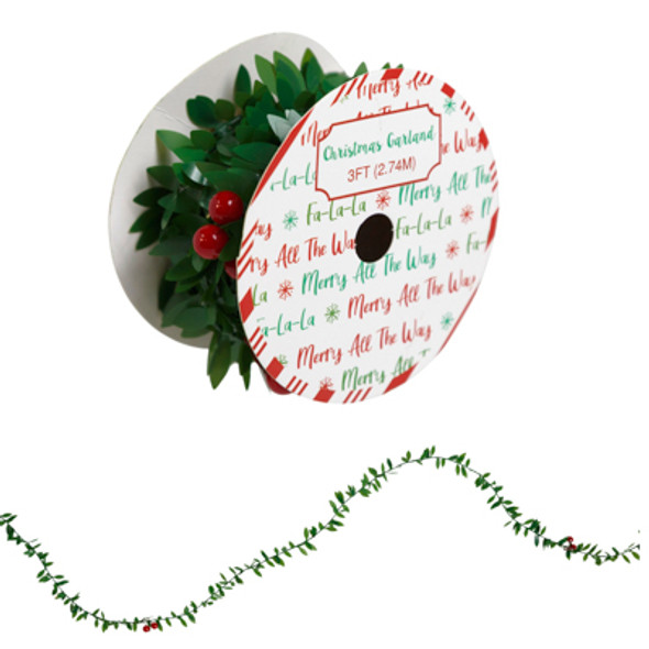 GARLAND CHRISTMAS HOLLY BERRY 9FT/ 2.74M
