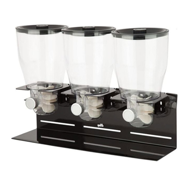 DRY FOOD DISPENSERS TRIPLE CANISTER 22X4.5X14 COMMERCIAL BLACK  BROWN BOX