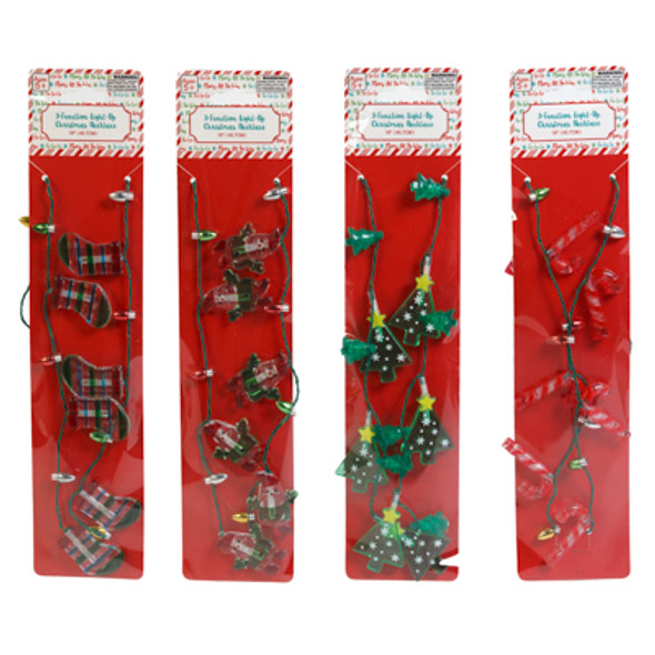 NECKLACE CHRISTMAS LIGHT-UP 8 LED TREE/ SANTA/CANE/STOCKING XMAS TCD/ PB NECKLACE CHRISTMAS LIGHT-UP 8 LED TREE/ SANTA/CANE/STOCKING XMAS TCD/ PB