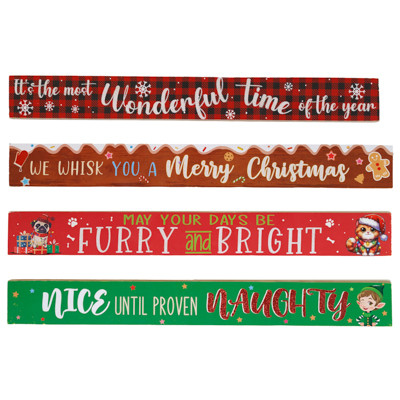 TABLE DECOR CHRISTMAS HORIZONTAL 18IN MDF 4 AST STYLES/ XMAS/ MDF LABEL