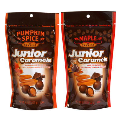 JUNIOR CARAMELS HARVEST 4.5 OZ MAPLE + PUPKIN SPICE COUNTER DISPLAY