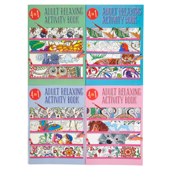 ADULT 4 IN 1 RELAXING ACTIVITY BOOK 4 ASSORTED