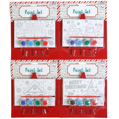 CRAFT KIT PAINT SET W/ BOARD & EASEL CHRISTMAS 4 ASST DESIGNS BLC