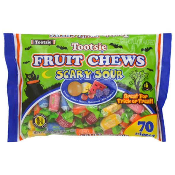 SCARY SOUR FRUIT CHEWS 17.5 OZ BAG IN COUNTER DISPLAY SCARY SOUR FRUIT CHEWS 17.5 OZ BAG IN COUNTER DISPLAY