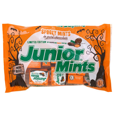 JUNIOR MINTS HALLOWEEN SNACK SIZE 10 OZ BAG IN PDQ
