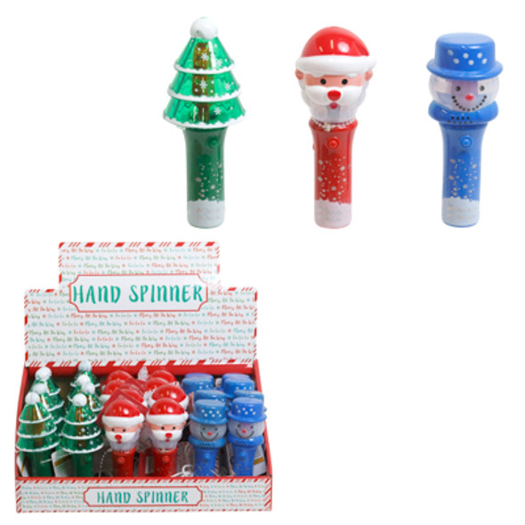HAND SPINNER LIGHT-UP CHRISTMAS 3 ASST SANTA/TREE/SNOWMAN 3XLR44 BATT INC/ PDQ/ HT