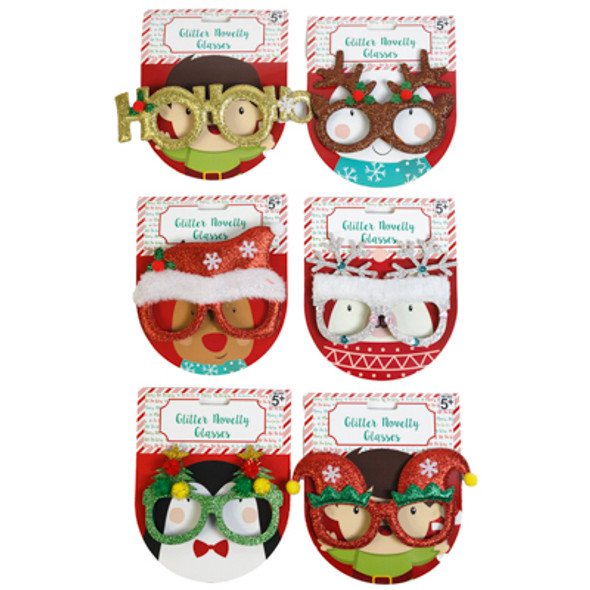 GLASSES CHRISTMAS NOVELTY 6AST REINDEER/ TREE/ SANTA/ ELF/ SNOWFLAKE XMAS HEADER CARD W/GRAPHIC