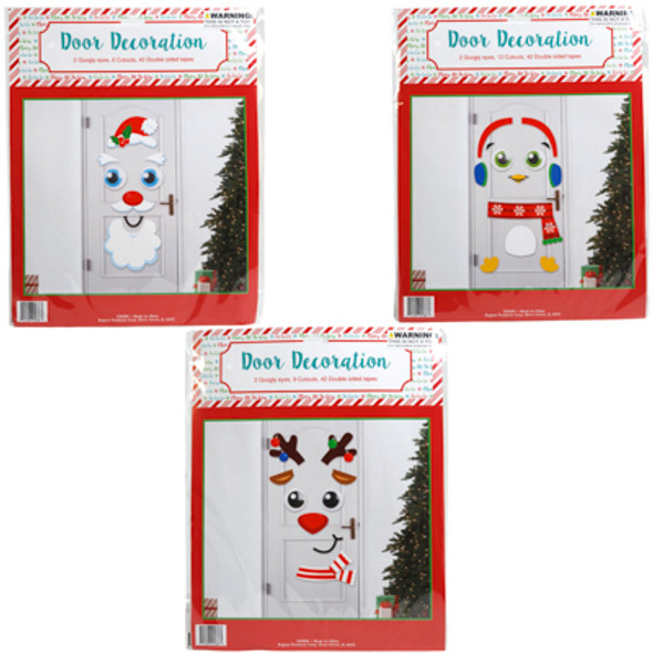 DOOR DECOR KIT CHRISTMAS W/ 3D EYES 3 ASST SANTA/ PENGUIN/ REINDEER PB/INS