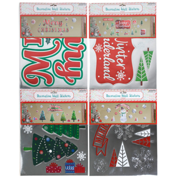 WALL STICKERS CHRISTMAS DECORATIVE FOIL  4AST/ 2PKS 14X11IN/ PBH/ INSERT