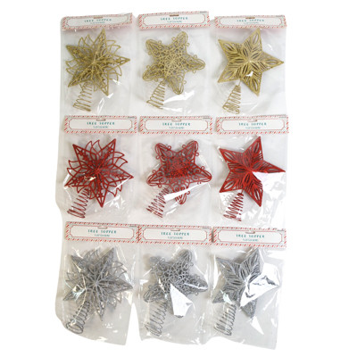 TREE TOPPER STAR 3 STYLES EA IN RED/ SILV/ GOLD XMAS PBH