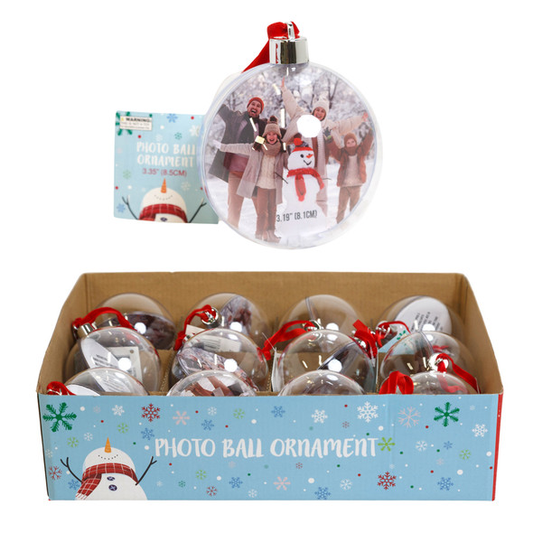ORNAMENT BALL FOR DIY PHOTO 3.35IN IN 12PC PDQ / XMAS HT