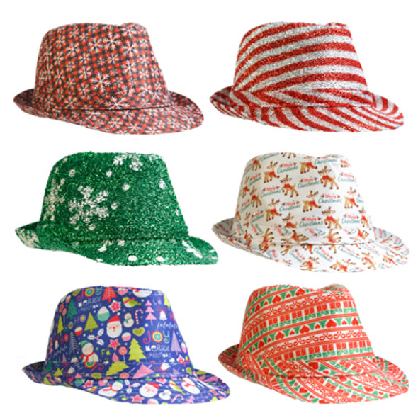 HAT CHRISTMAS PRINTS 6 ASST FEDORA ADULT HT/JHOOK HAT CHRISTMAS PRINTS 6 ASST FEDORA ADULT HT/JHOOK