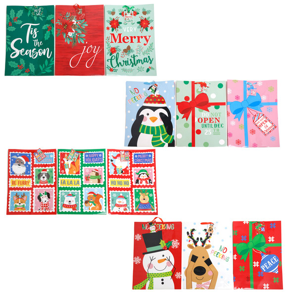 GIFT BAG XL CHRISTMAS 12 ASST 13 X 4 X 18IN UPC LAB