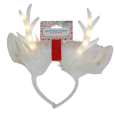 HEADBAND REINDEER LIGHT UP ANTLERS WHITE XMAS/ TCD