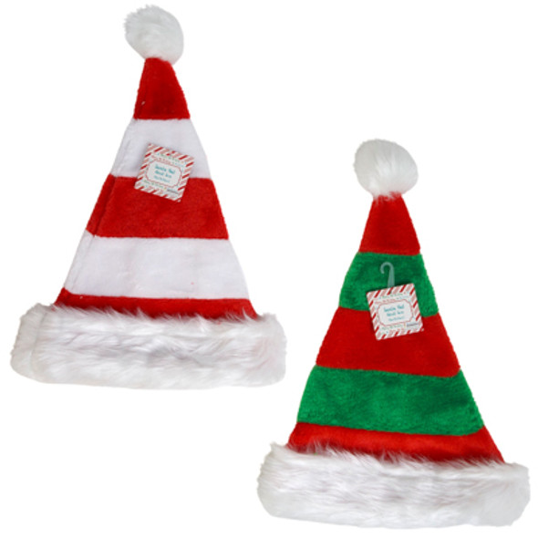 SANTA HAT PLUSH STRIPE 2 AST 19 X 12.5IN XMAS HT/ JHOOK