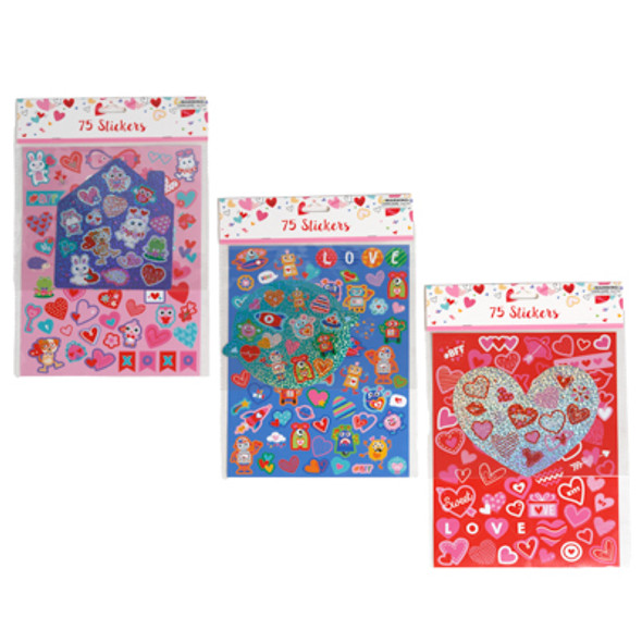 STICKERS VALENTINE 2 LAYER DIECUT SHEET LASER 7.25 X 10IN 3AST 24SETS ON DISPLAY STRIP