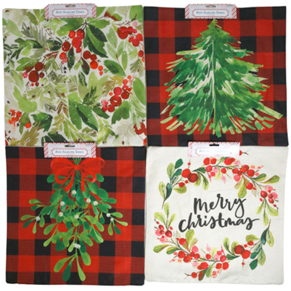 PILLOW COVER CHRISTMAS 17.75IN 4AST PATTERNS XMAS HEADER