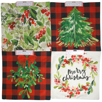 PILLOW COVER CHRISTMAS 17.75IN 4AST PATTERNS XMAS HEADER