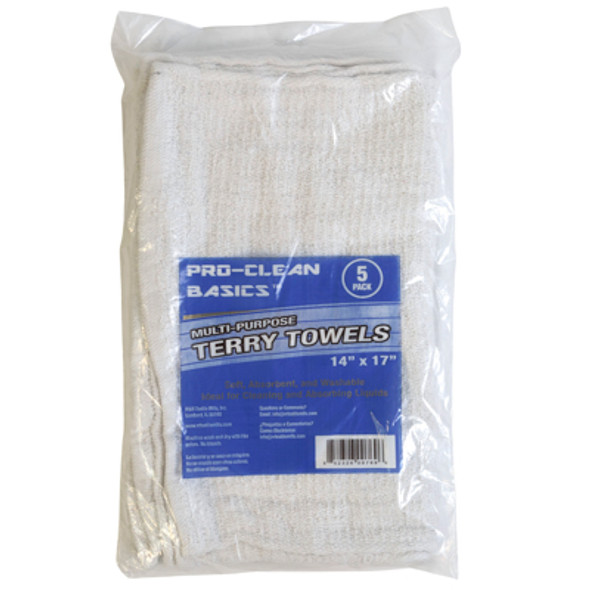 TERRY TOWELS 5PACK MULTIPURPOSE 14X17 WHITE PRO CLEAN BASICS