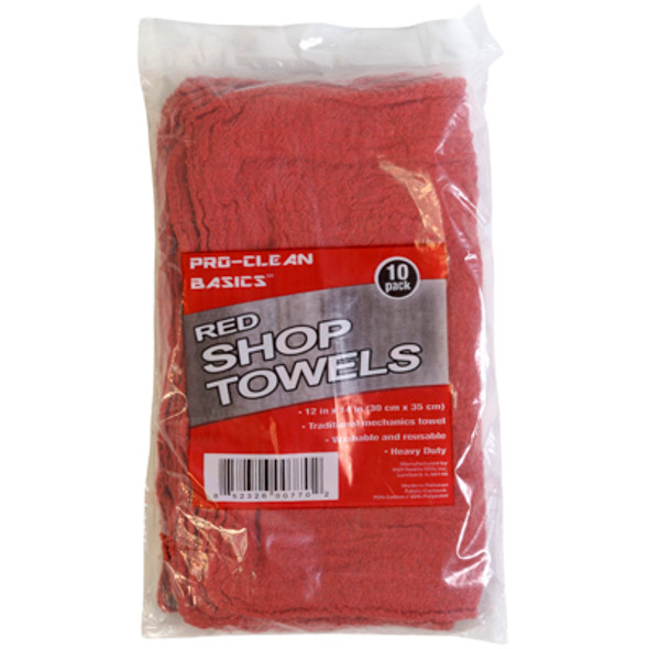 SHOP TOWELS 10PACK 12X14IN RED HEAVY DUTY PROCLEAN BASICS 70%COTTON/30%POLY