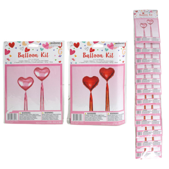BALLOON FOIL 2PK 12IN HEART W/48IN STREAMERS RED/PINK MDSGSTRIP