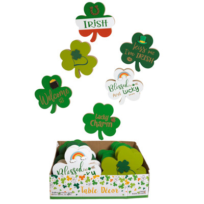 TABLE DECOR SHAMROCK MDF 6AST/24PC PDQ COLOR LABEL 5.9 X 5.9IN