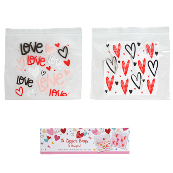 SANDWICH ZIPPER SEAL BAGS VALENTINE 15CT BOX 2AST SANDWICH ZIPPER SEAL BAGS VALENTINE 15CT BOX 2AST